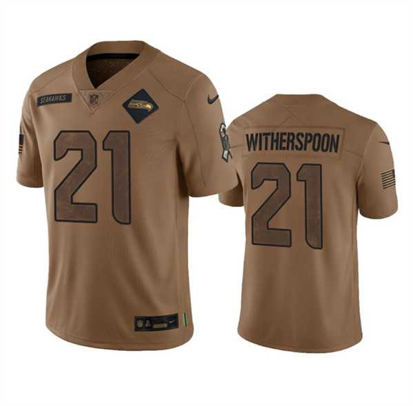 Men%27s Seattle Seahawks #21 Devon Witherspoon 2023 Brown Salute To Service Limited Jersey Dyin